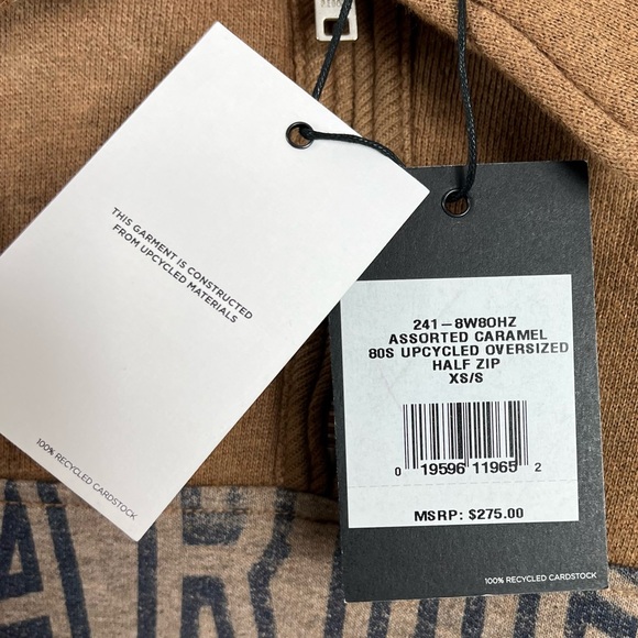 Re/Done Marden University 80s Upcycled Oversized Half Zip Sweatshirt Caramel NWT - Picture 4 of 7